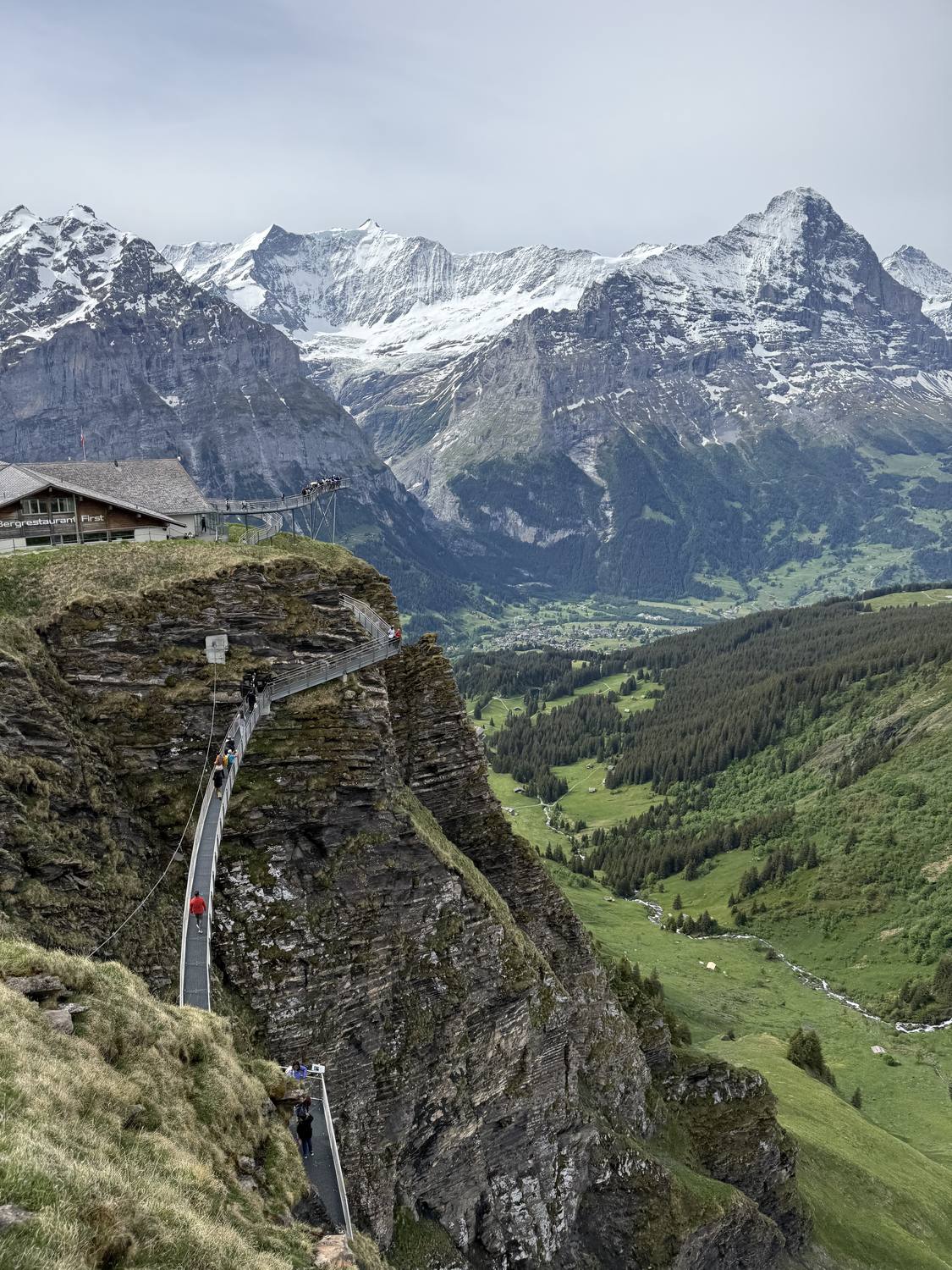 The First Cliff Walk hugging the rock face high above the Grindelwald valley