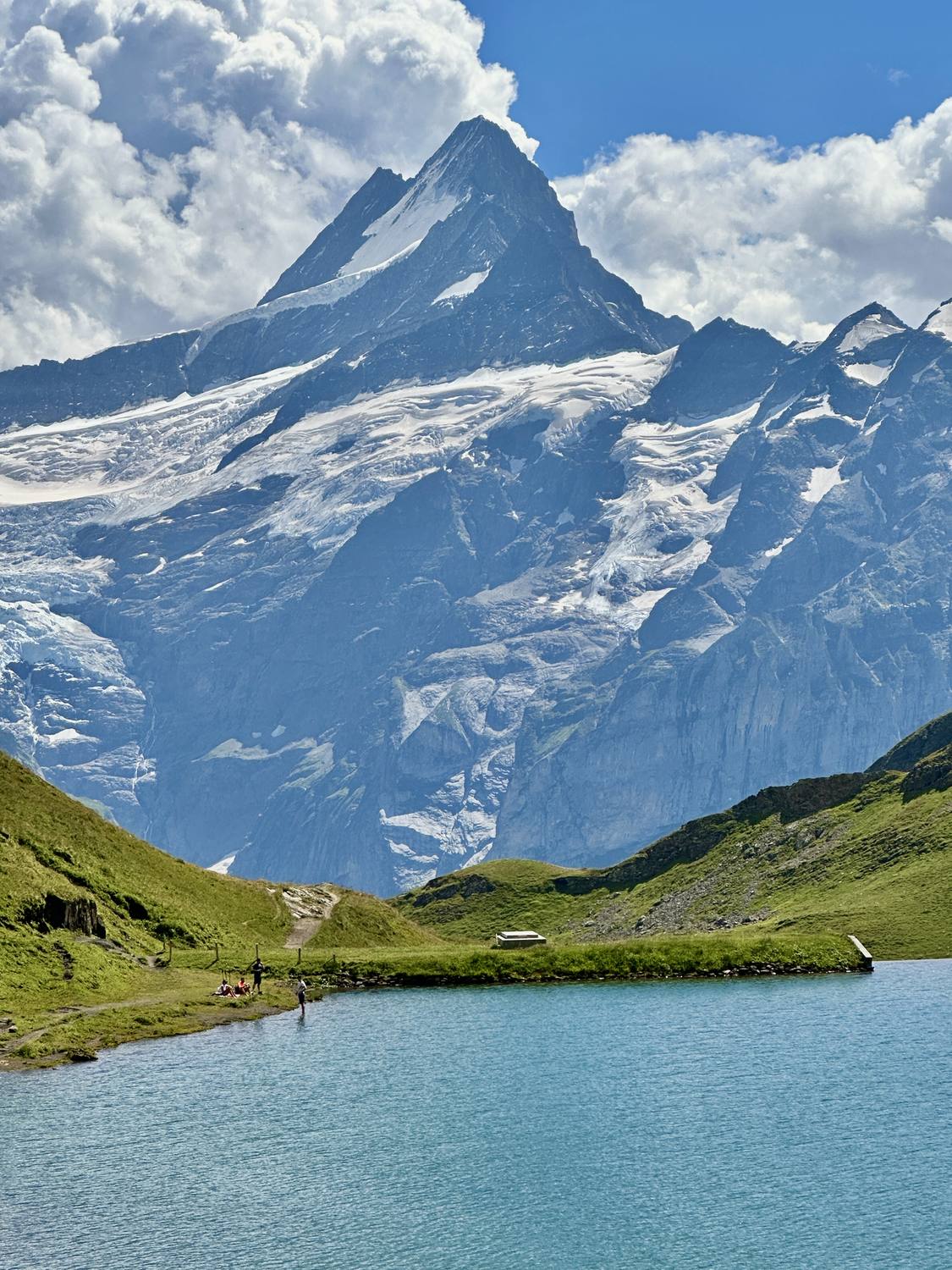 The Schreckhorn reflected above the turquoise Bachalpsee