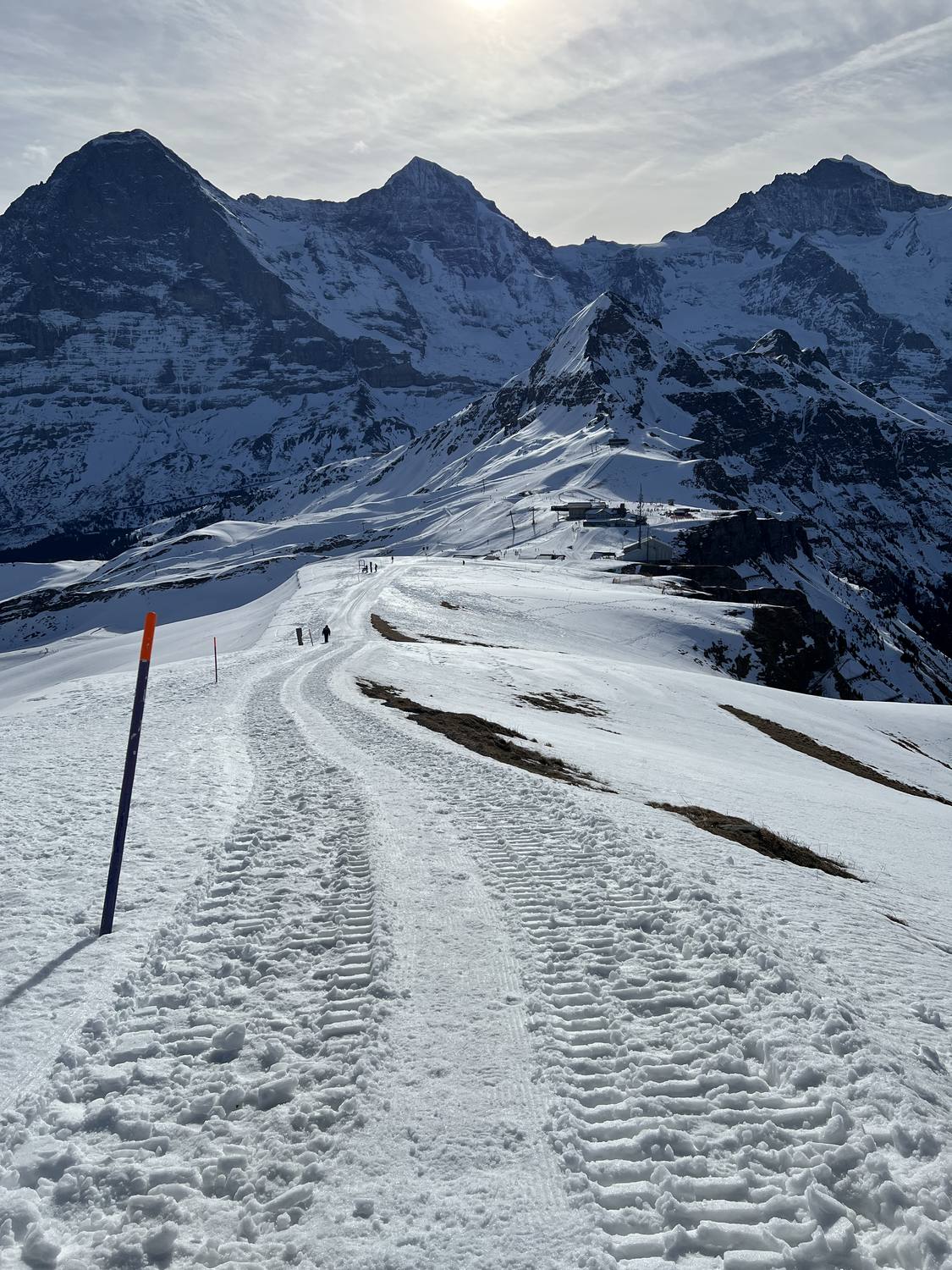 A winter trail above Grindelwald below Eiger, Mönch and Jungfrau