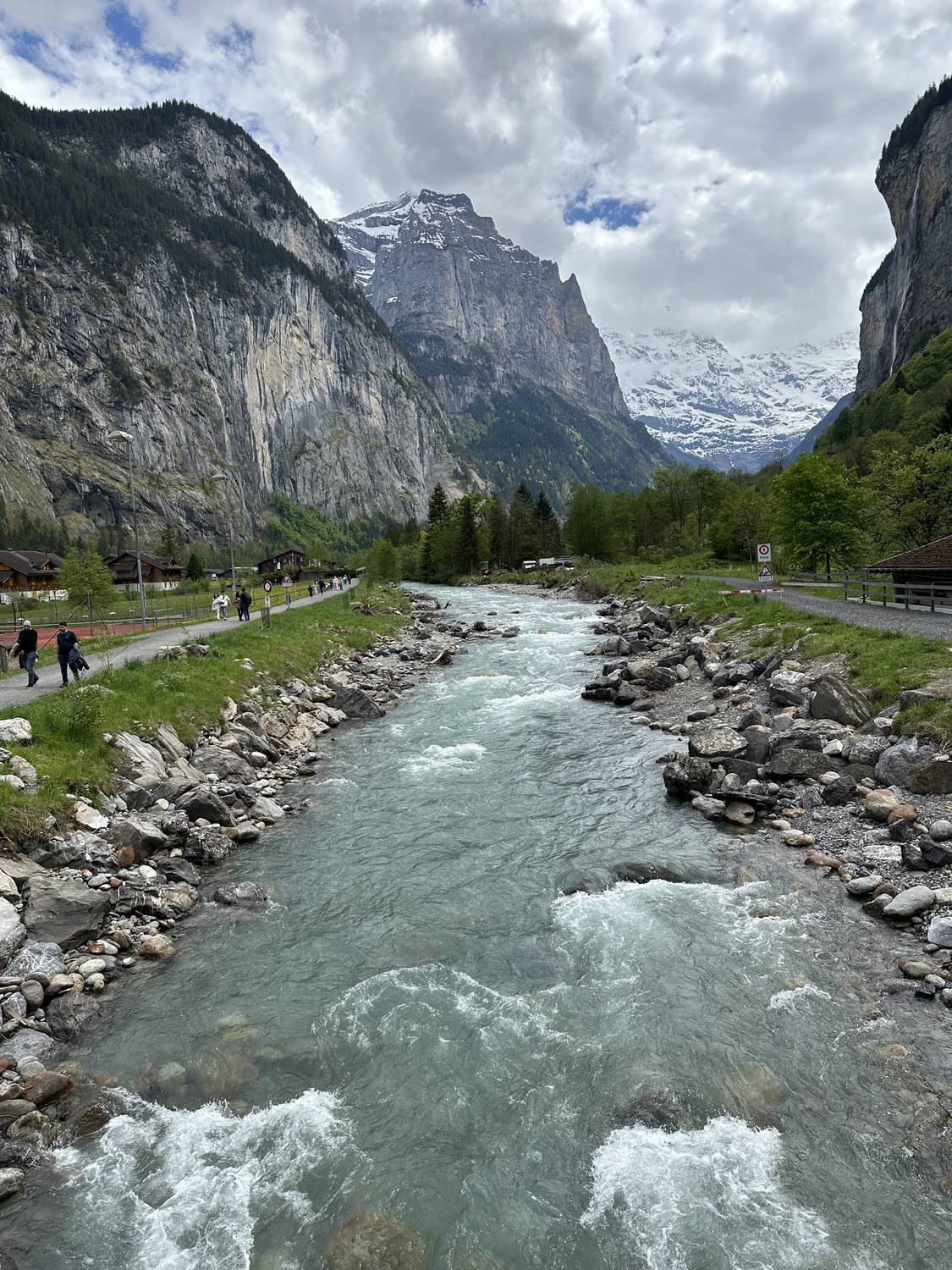 The milky Luetschine running between the rock walls of the Lauterbrunnen valley