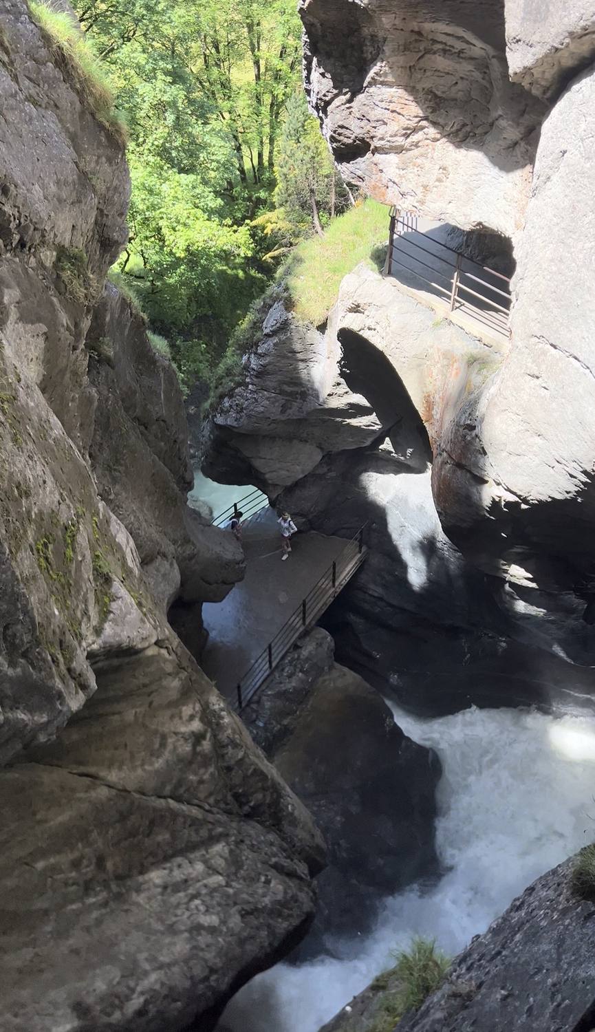 The Trümmelbach Falls thundering through the rock gallery inside the Lauterbrunnen cliffs