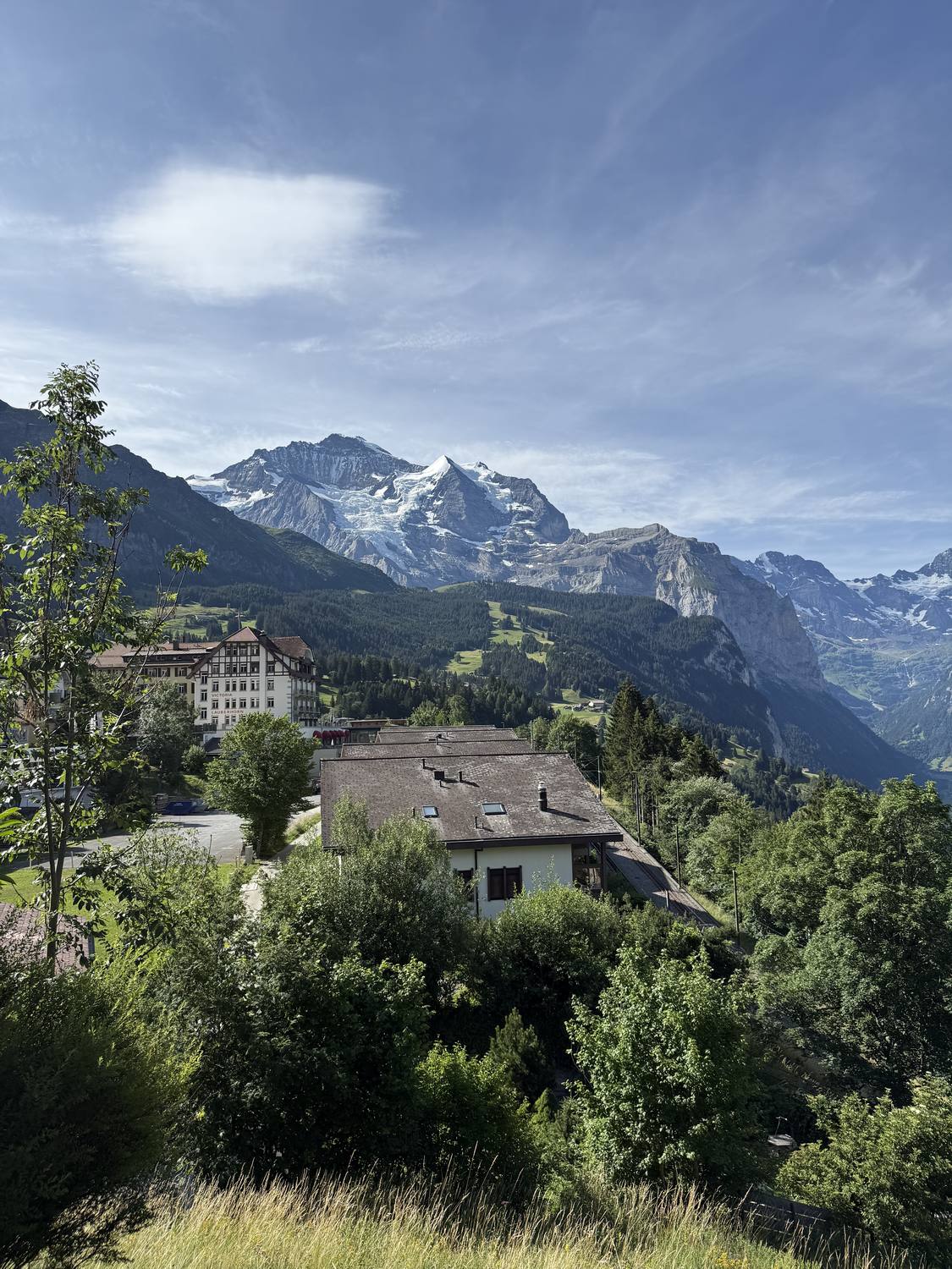 Wengen on its terrace with the Breithorn closing off the head of the valley