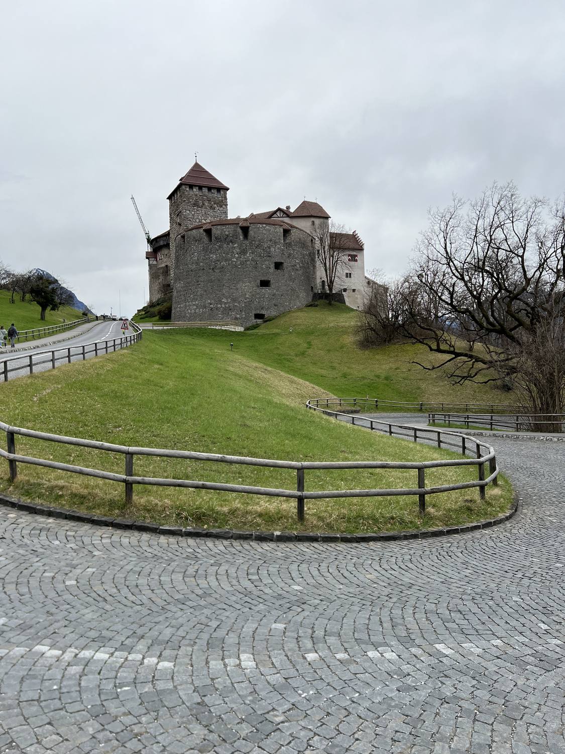 Schloss Vaduz above the cobbled road that winds up to the castle