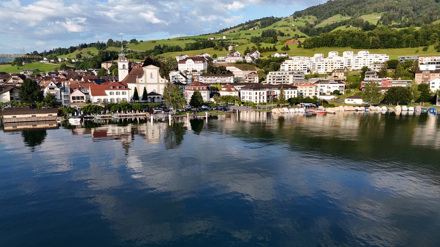 Küssnacht am Rigi on Lake Lucerne in the evening light, where the Seebodenalp gondola starts