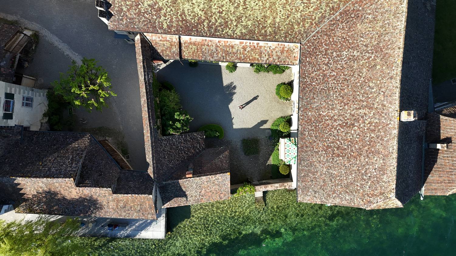 The courtyard of St. George's Abbey in Stein am Rhein, seen from directly above