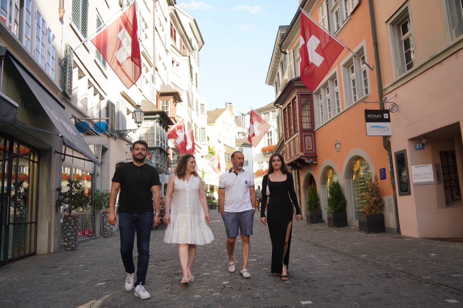 A family in Augustinergasse, one of Zurich's old town lanes