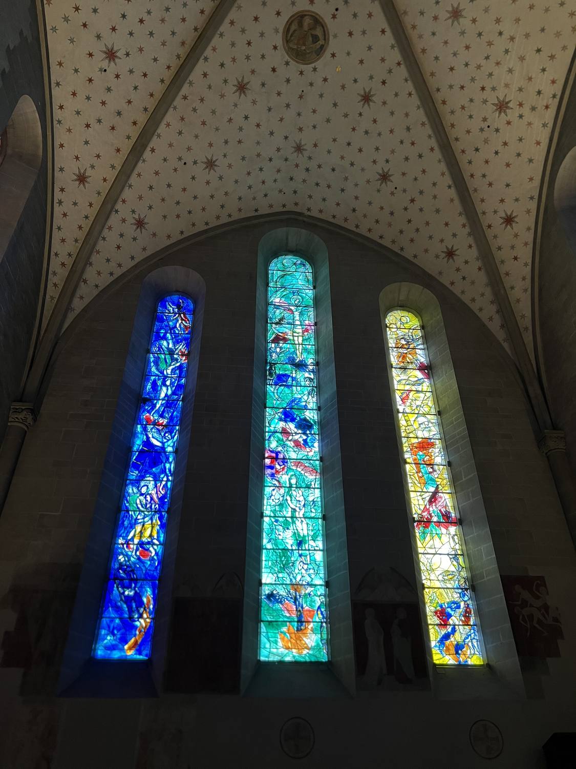 The Chagall stained-glass windows in the choir of the Fraumünster in Zurich